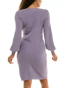 Balloon Sleeve Ribbed Knit Sweater Dress