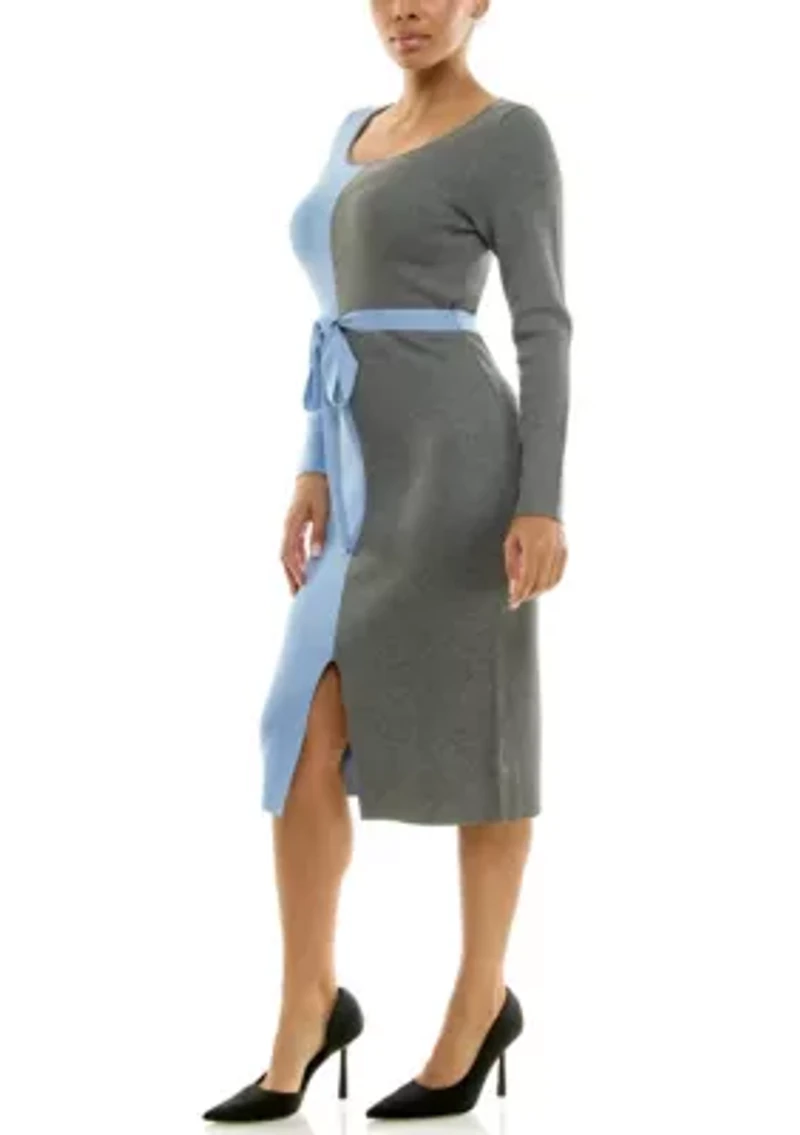 Boatneck colorblock sweater dress