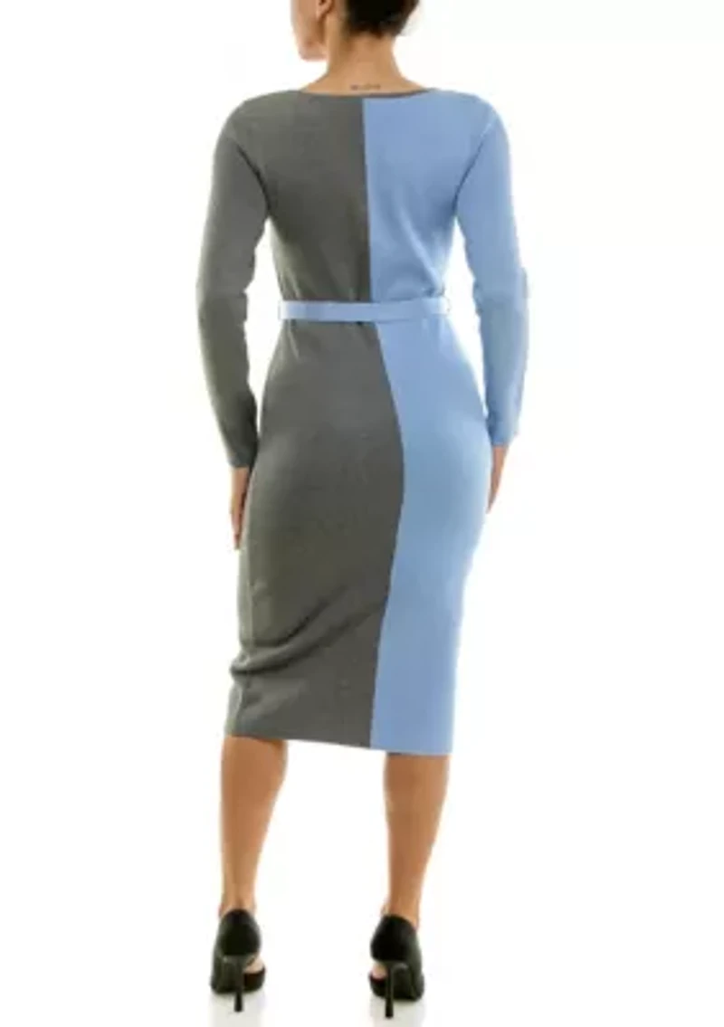 Boatneck colorblock sweater dress