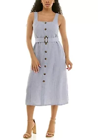 Square Neck Self Belt Dress