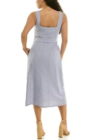 Square Neck Self Belt Dress