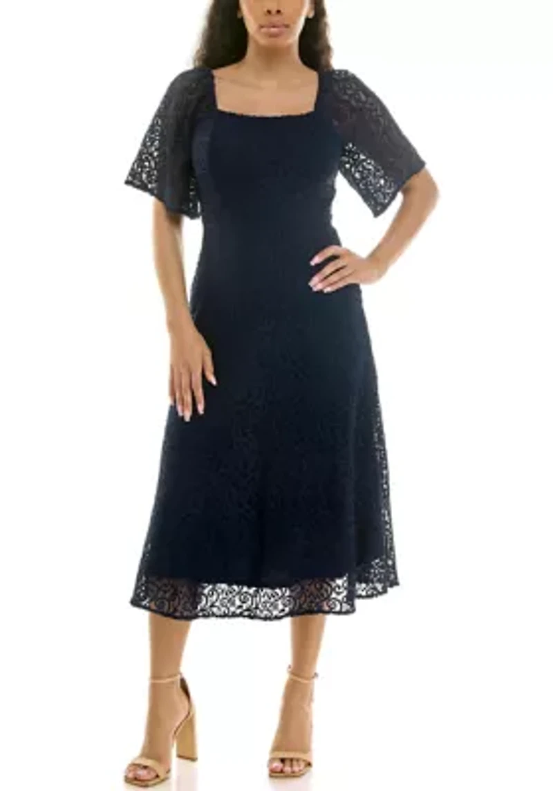 Square neck lace dress