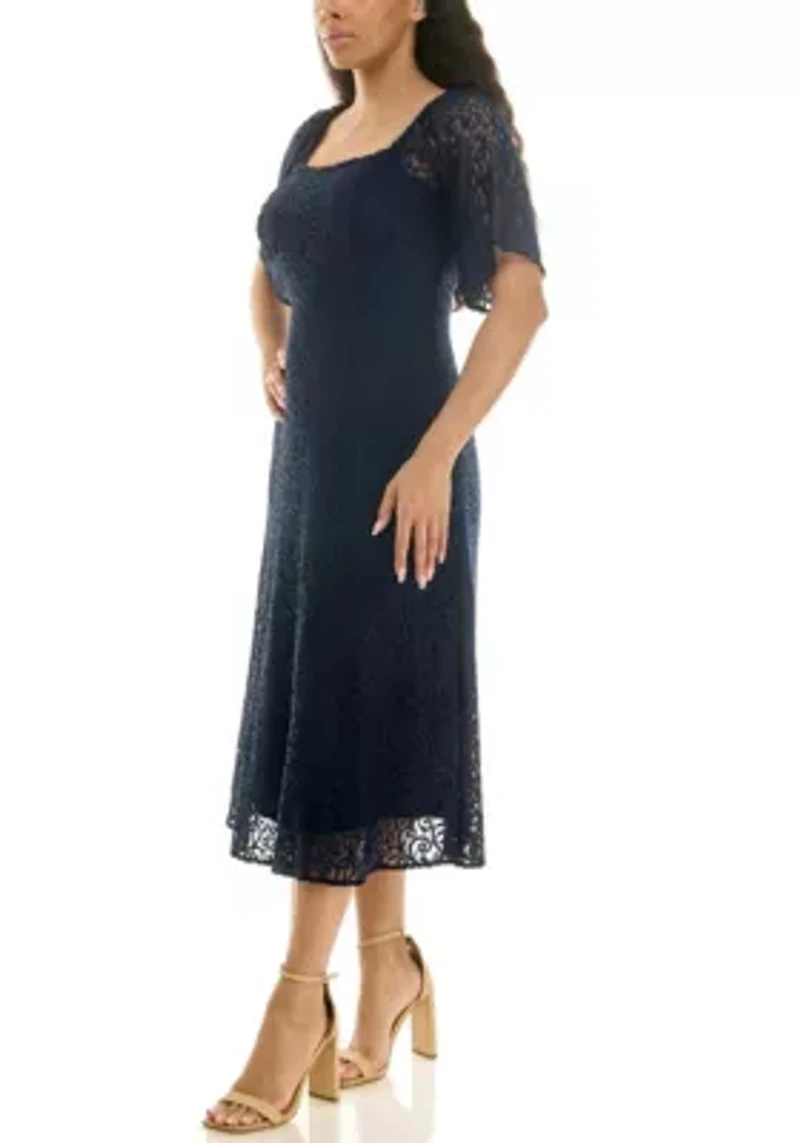 Square neck lace dress