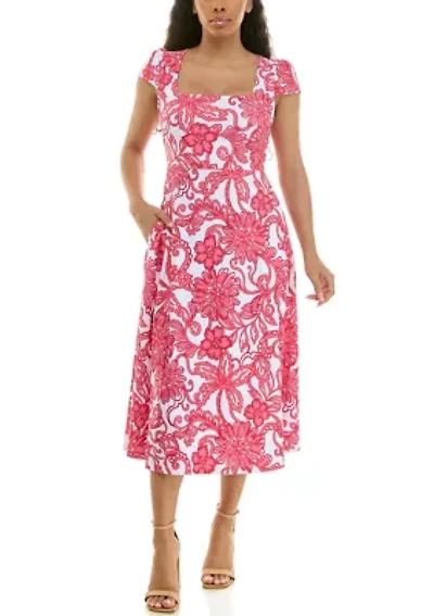 Printed Fit and Flare Lace Up Dress