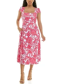 Printed Fit and Flare Lace Up Dress