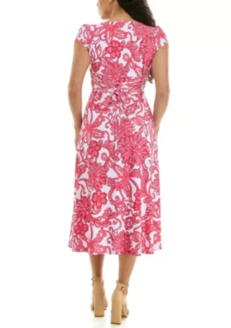 Printed Fit and Flare Lace Up Dress
