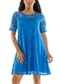 Elbow Sleeve Jewel Neck Dress