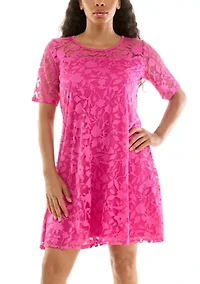 Elbow Sleeve Jewel Neck Dress