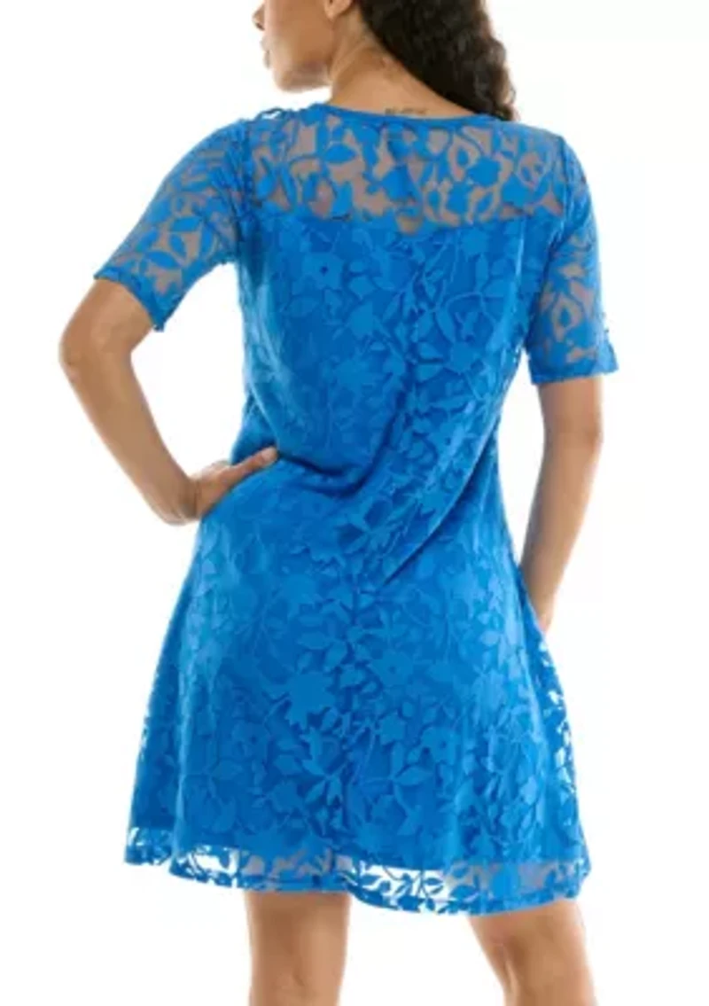 Elbow Sleeve Jewel Neck Dress