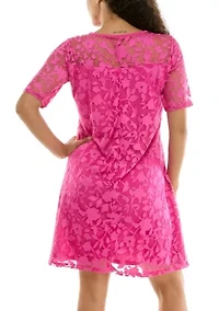 Elbow Sleeve Jewel Neck Dress