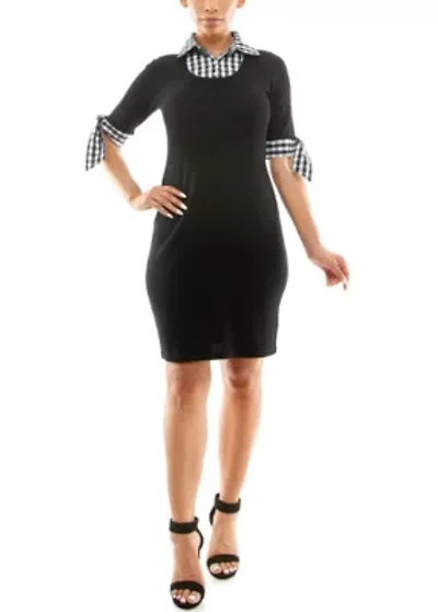 Twoffer gingham sweater dress