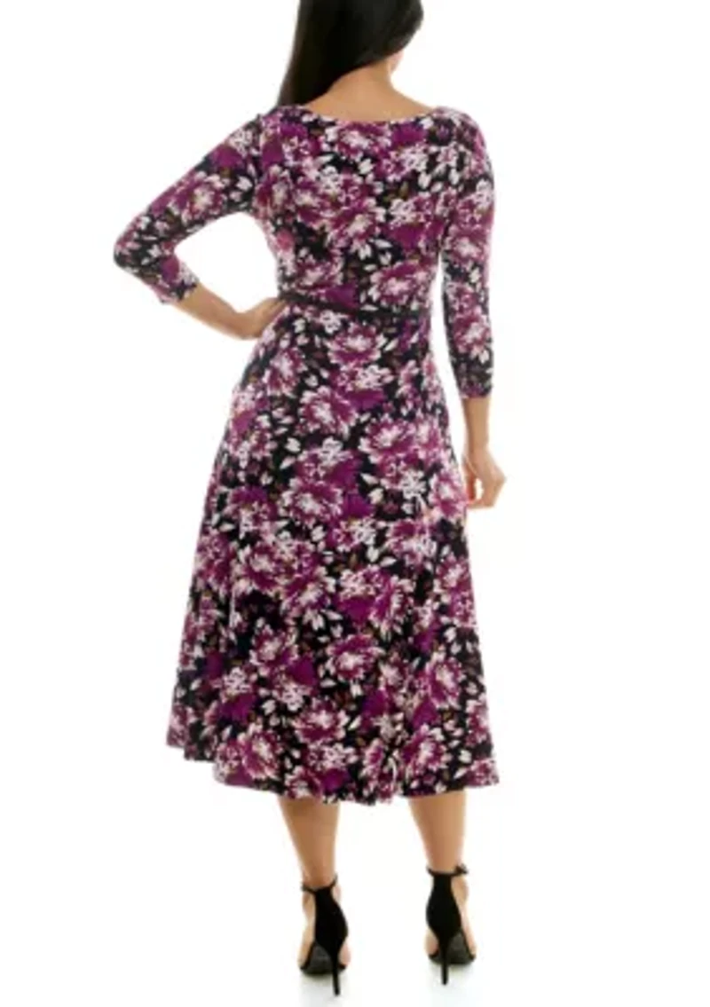Printed sylvia midi belted dress