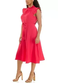 Smocked Neck Flutter Sleeve Dress