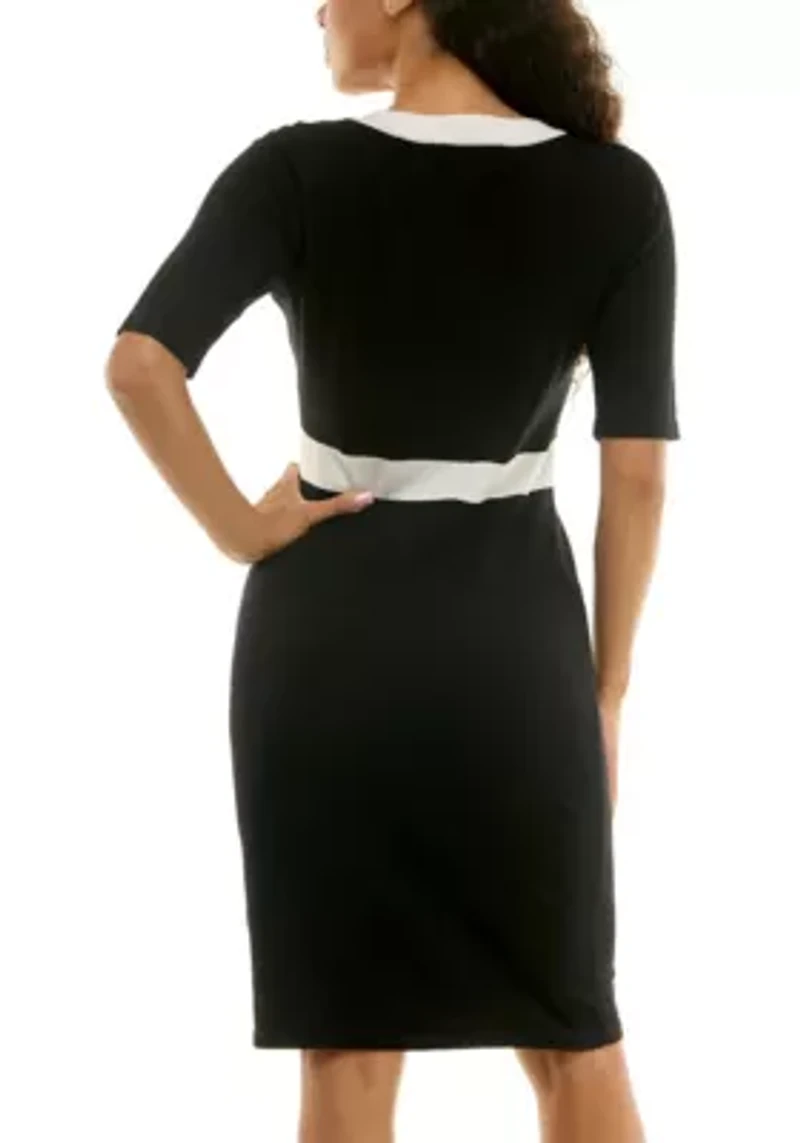 Elbow Sleeve Square Neck Dress