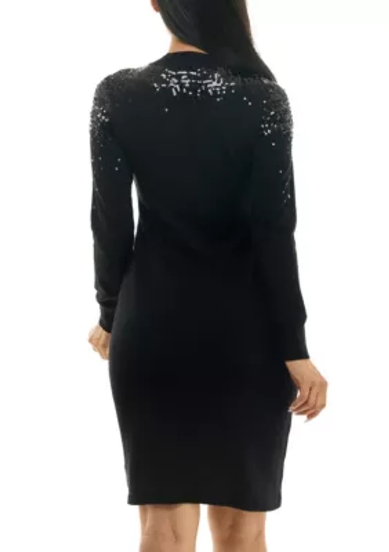 Sequin Mock Neck Sweater Dress
