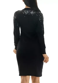 Sequin Mock Neck Sweater Dress