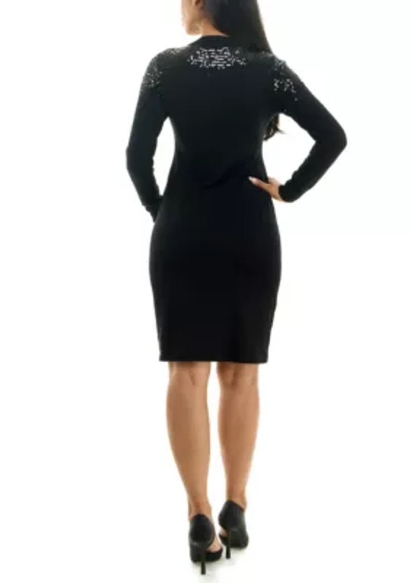 Sequin Mock Neck Sweater Dress