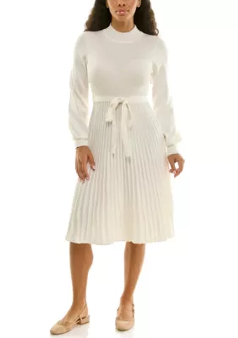 Mock Neck Pleated Dress