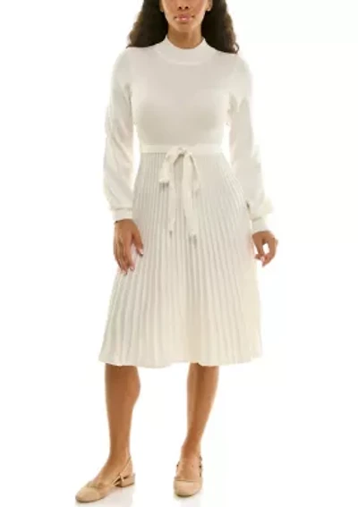 Mock Neck Pleated Dress
