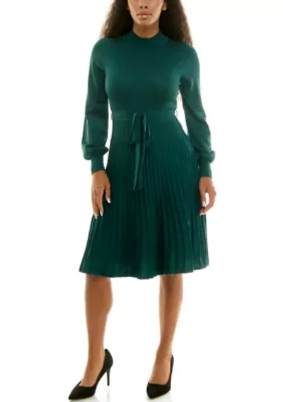 Mock Neck Pleated Dress