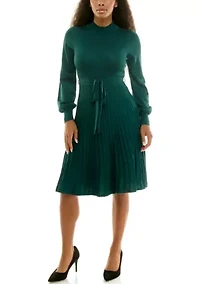 Mock Neck Pleated Dress