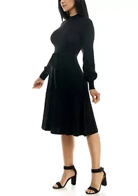 Mock Neck Pleated Dress