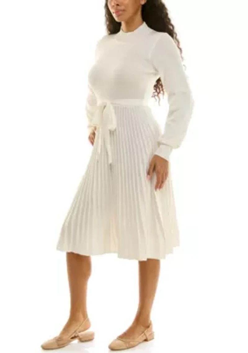 Mock Neck Pleated Dress