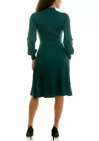 Mock Neck Pleated Dress