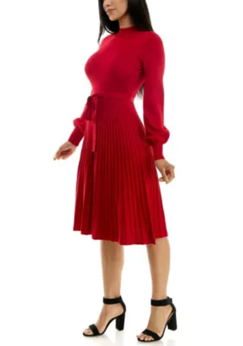 Women's Mock Neck Pleated Dress