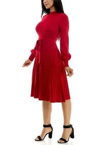 Women's Mock Neck Pleated Dress