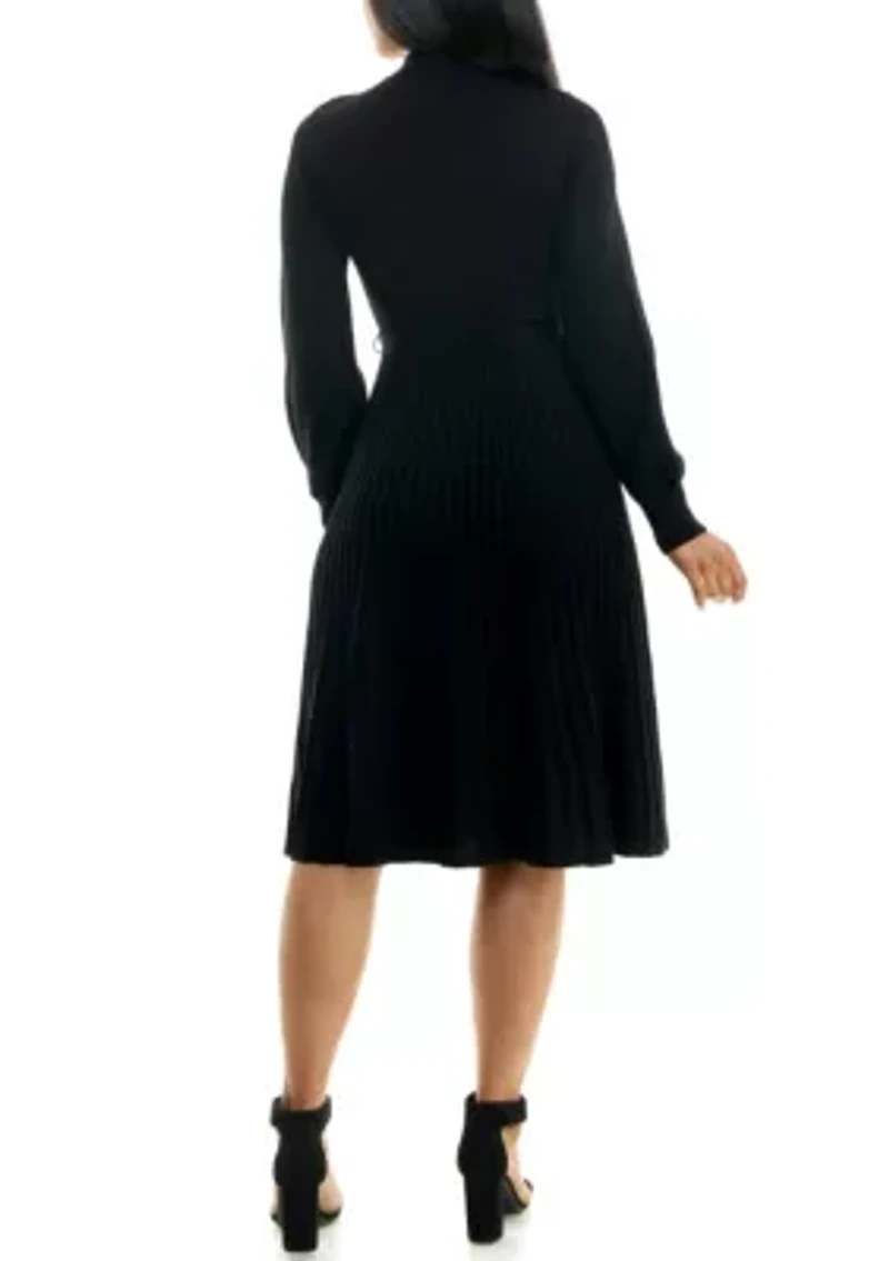 Mock Neck Pleated Dress