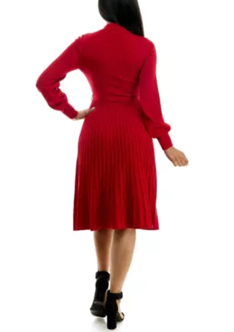 Women's Mock Neck Pleated Dress