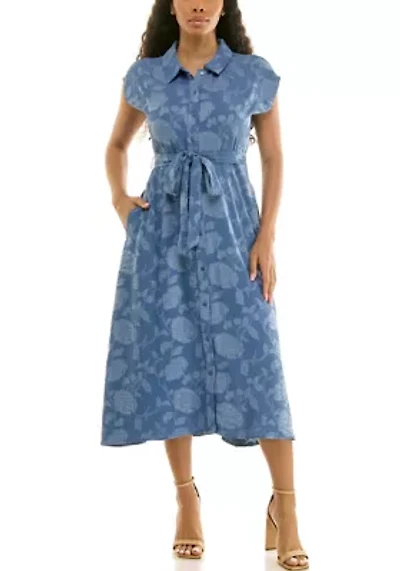 Cap Sleeve Collar Button Dress