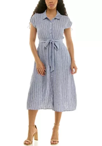 Cap Sleeve Colored Button Dress