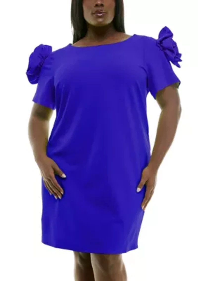 Crepe sheath dress with floral applique