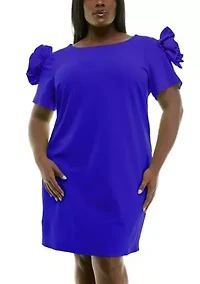 Crepe sheath dress with floral applique