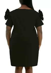 Crepe sheath dress with floral applique