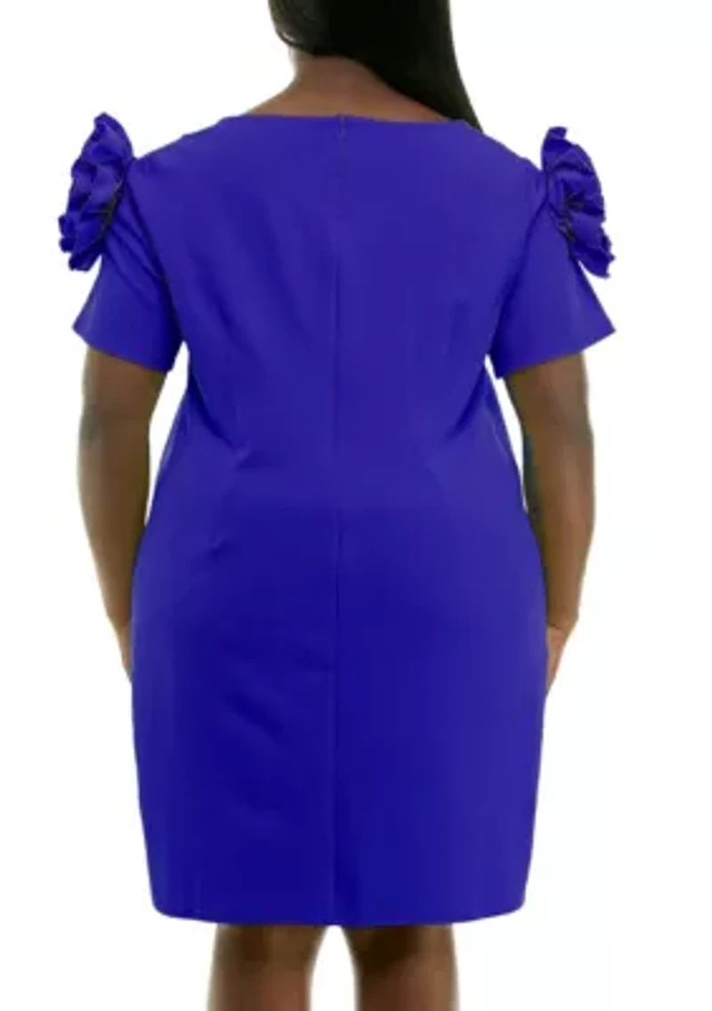 Crepe sheath dress with floral applique