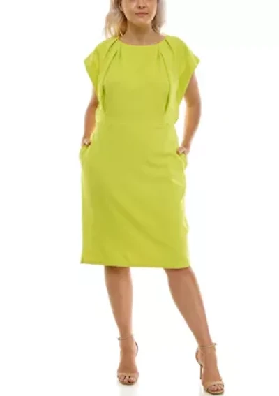 Extended shoulder dress with pleats and pockets