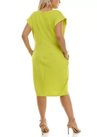 Extended shoulder dress with pleats and pockets