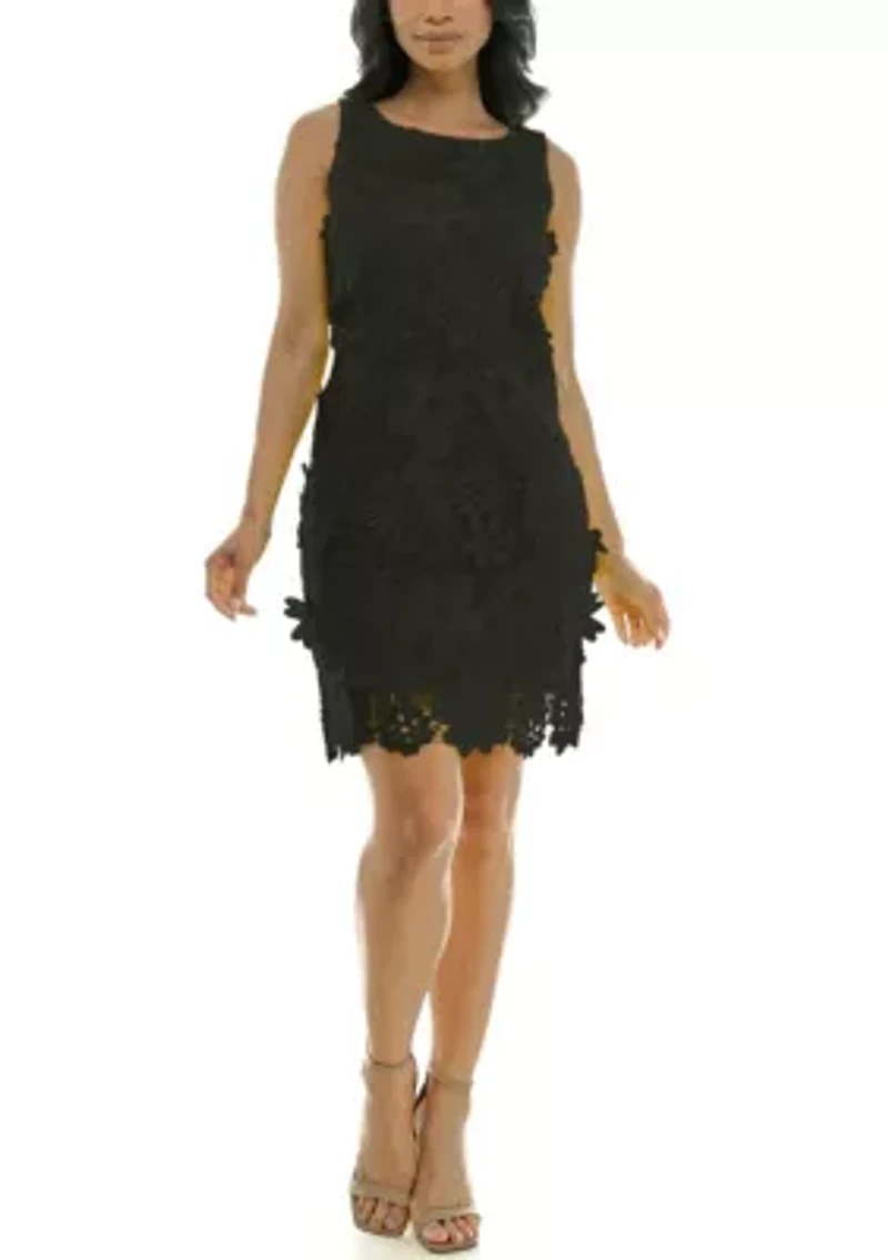 Sheath Dress With 3D Floral Emroidery