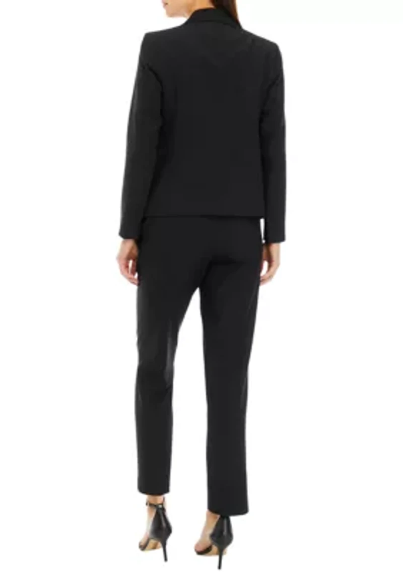 Women's Petite One Button Jacket With Long Sleeves and Slim Pant Set