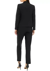Women's Petite One Button Jacket With Long Sleeves and Slim Pant Set