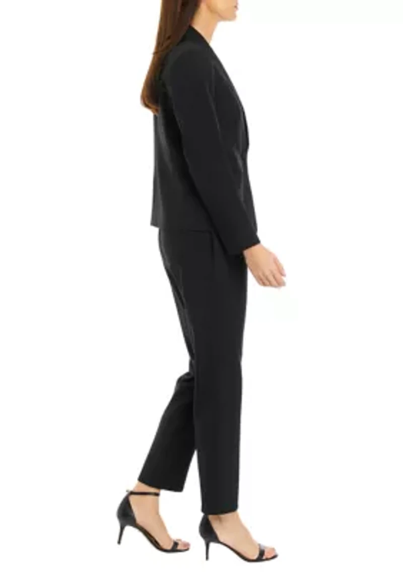 Women's Petite One Button Jacket With Long Sleeves and Slim Pant Set