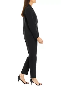 Women's Petite One Button Jacket With Long Sleeves and Slim Pant Set
