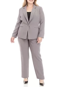 Plus One Button Jacket With Long Sleeves and Slim Pant Set