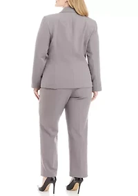 Plus One Button Jacket With Long Sleeves and Slim Pant Set