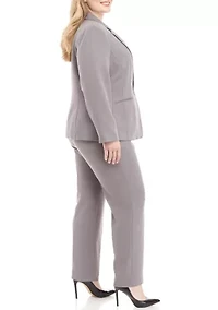 Plus One Button Jacket With Long Sleeves and Slim Pant Set