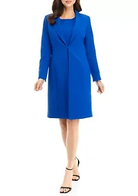 Women's Long Coat and Basic Sheath Dress Set