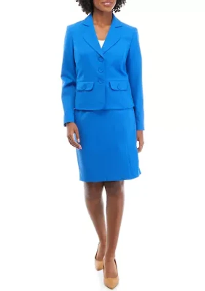 Women's Petite Tonal Check Jacket and Front Slit Skirt Set